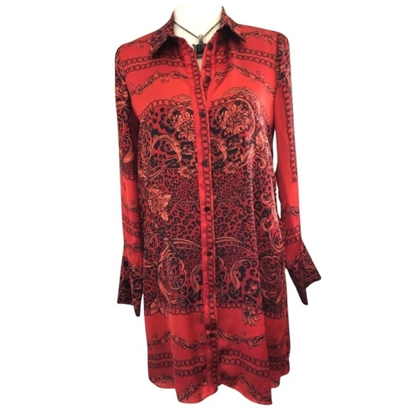 Zara Red Leopard and Flower Print Tunic Style - Picture 1 of 8